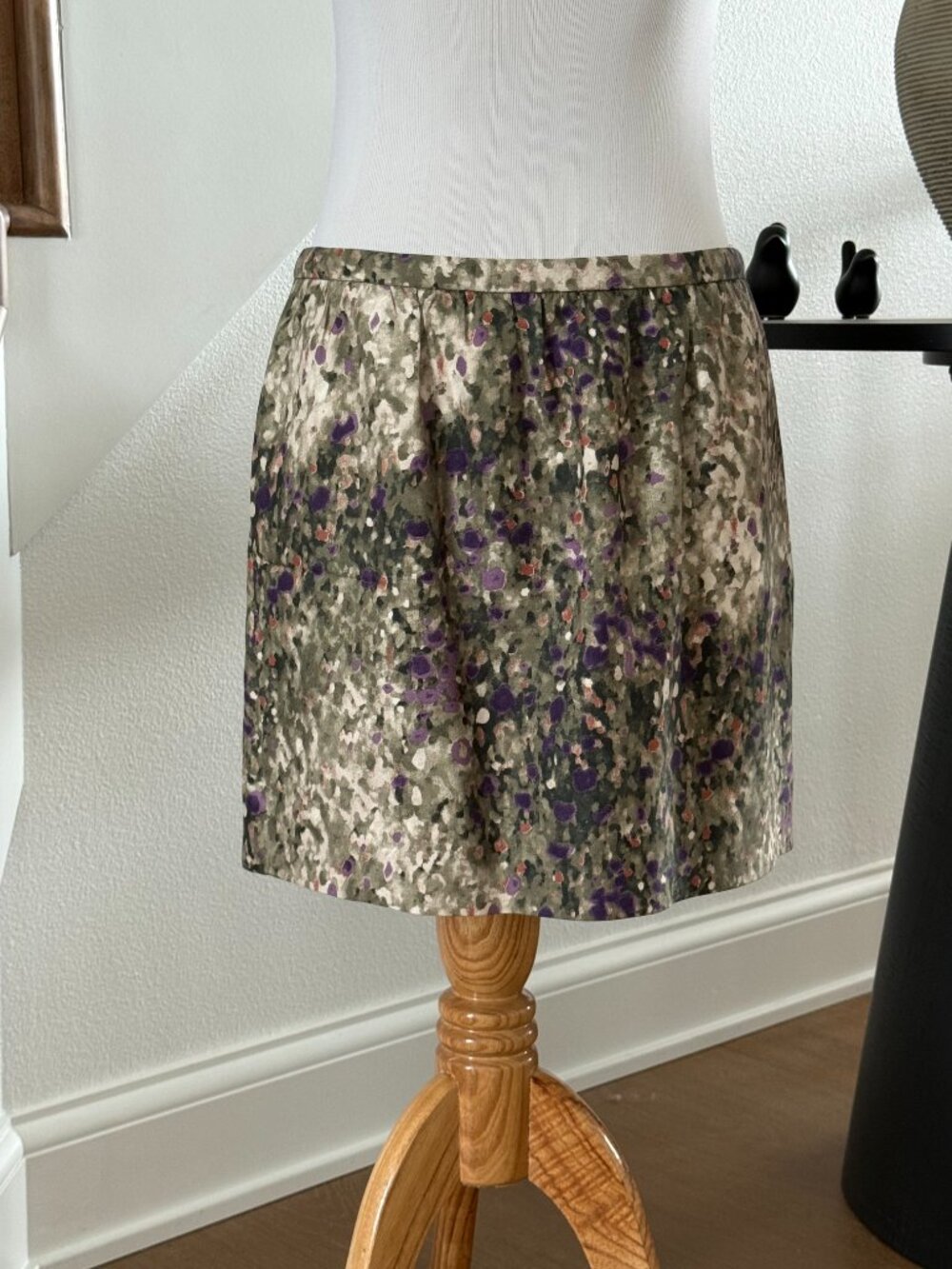 J.Crew Collection Floral Mini Skirt Purple Olive Watercolor Print Size 2